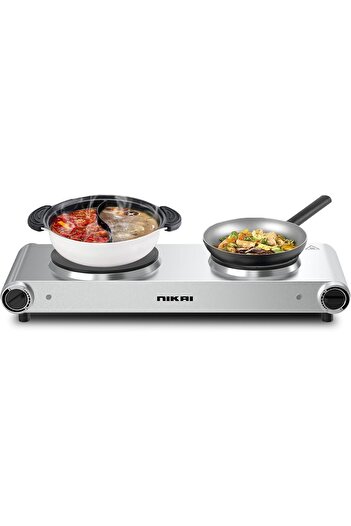 Nikai Double Hot Plate Hob - Twin Cooktop 2500W, Adjustable Thermostat, Overheat Protection