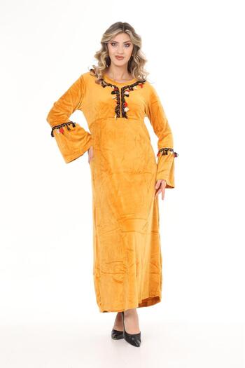 mervemoda Women's Long Sleeve Velvet Dress