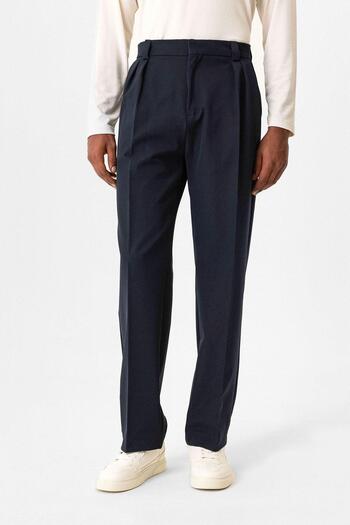 Antioch Navy Blue High Waist Pleated Relaxed Fit Baggy Men's Pants