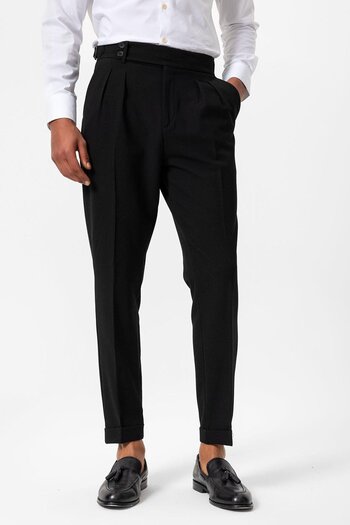 Antioch Black High Waist Pleated Textured Men's Trousers