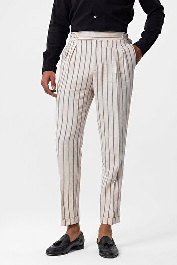Antioch High Waist Linen Blended Black Men's Trousers