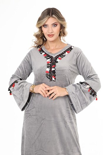 mervemoda ЖІНОЧА ОКСАМИТОВА СУКНЯ З ДОВГИМ РУКАВОМ