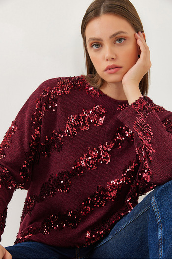Bianco Lucci Women's Asymmetrical Sequin Knitwear 6435 60351022