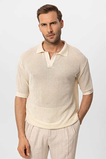 Antioch Openwork Ecru Polo Neck Men's T-shirt