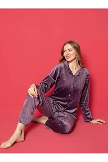 CALİA Women's Velvet Front Buttoned Pajamas Set NEW SEASON