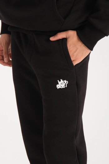 Valiberta Oversize Puf Baskılı Erkek CozyFit Şardonlu Eşofman Takımı - Siyah
