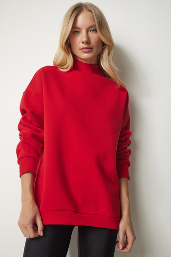 Lovelyİstanbul Red Stand Collar Raised Sweatshirt - Lub0039