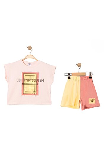 Minigimin Cicileri Yellow Double Colored Tennis Patterned Shorts Set for My Mini