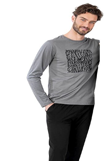 Pierre Cardin 6066 Чоловічий сірий піжамний комплект з довгими рукавами