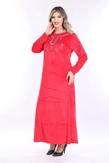 mervemoda Women's Long Sleeve Velvet Dress
