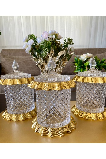 atabey home collection 3-Piece Jar & Spice Set Crystalized Gold Cast Set