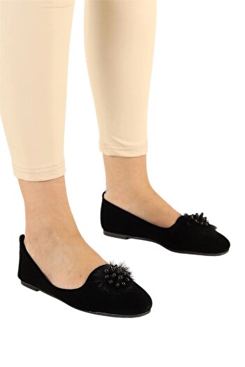 Liger Black Suede Women's Ballerinas - Casual Home Shoes with Buckle