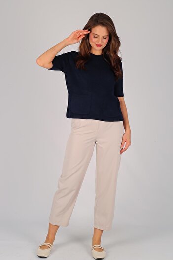 FACETTE Women's Stone Elastic Waist Atlas Fabric Trousers
