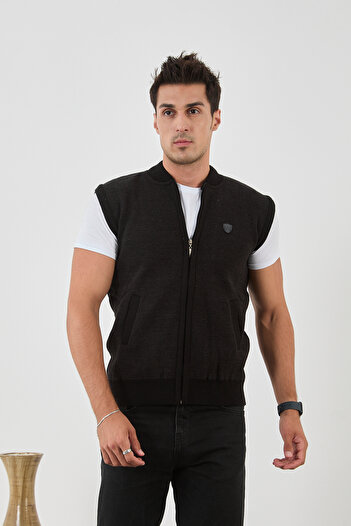 KMKkombin Knitwear New Season Men's Middle Age and Above Knitwear Knitted Acrylic Zippered Plain Model Dad Vest