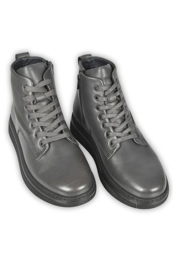 DeepSEA Men's Smoked Lace-Up Side Zipper Leather Waterproof Orthopedic Sole Ankle Boots 2509950