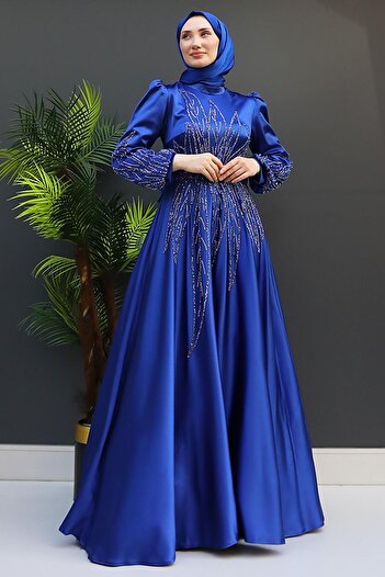 GİZ AGİYİM Μπλε βραδινό φόρεμα Alina Hijab - Βραδινό Φόρεμα