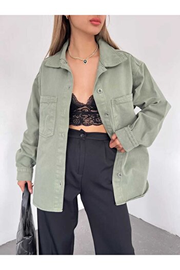 Zeliza Butik Double Pocket Oversize Shirt Jacket