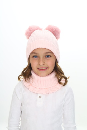 Sevimli Girl's Beret Neck Collar Suit with Double Pompom 4-10 Years Old