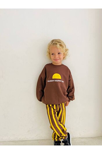 Ladin Store Yeni Sezon Erkek Çocuk Baskılı Pamuklu Sweatshirt ve Eşofman Alt-Üst Takım