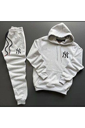 NEW TRENDY COLLECTİON New Season Glass NY Printed Cotton Crew Neck Sweat-Sweatpants Set of 2