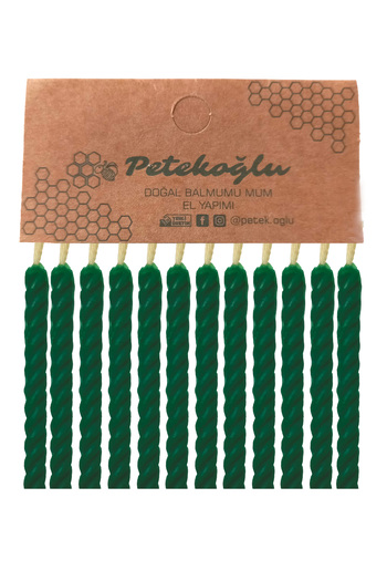Petekoğlu (12 Adet Yeşil) Balmumu Mum Doğal Petek Pasta Parti Mumu Doğum Günü Nişan Kına Gecesi Beeswax Candle