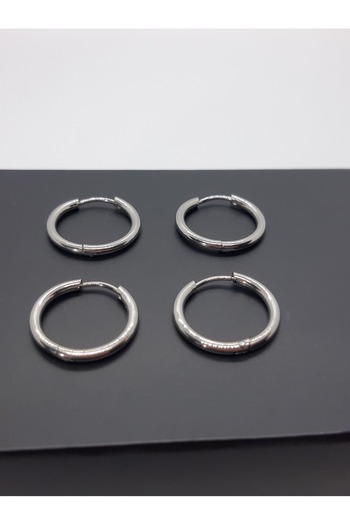 Set 10mm Stainless Antiallergic Steel Hoop Earrings - 2 Pairs Economic Package (Thickness: 1.6mm)