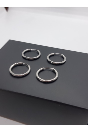 Set 12mm Stainless Antiallergic Steel Hoop Earrings - 2 Pairs Economic Package (Thickness: 1.6mm)