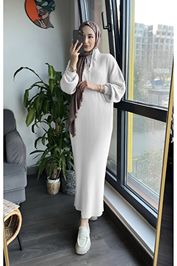 MAXXANA Oversize Φαρδύ φόρεμα Hijab με ριμπ γιακά με φερμουάρ