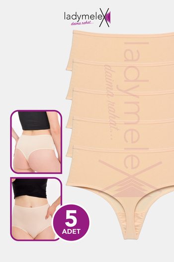 LadyMelex Tanga de damă din bumbac cu talie inalta - nud, M-L-XL, 5 bucati