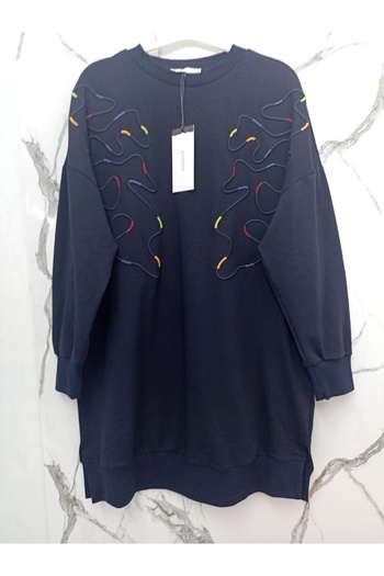 Puane Women's Colorful Self Patterned 2 Thread Dark Blue Tunic 10567