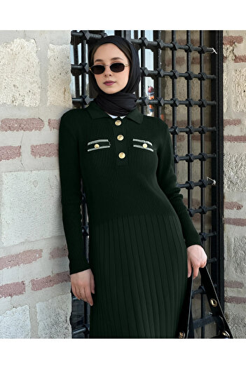 MAXXANA Φόρεμα Hijab με λαιμόκοψη με λεπτομέρεια με ριμπ πλεκτό