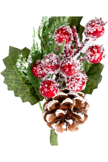 Herdekora Yılbaşı Çiçeği Pike Berry Kozalaklı Karlı Kırmızı-Yeşil 24 Cm.