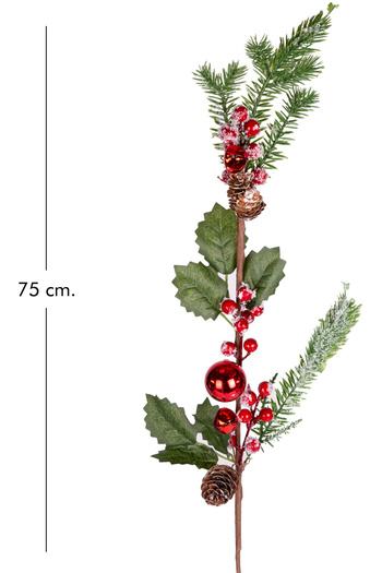 Herdekora Yılbaşı Çiçeği Pike Karlı Berry Kozalaklı Çanlı ve Toplu Kırmızı-Yeşil 73 Cm.