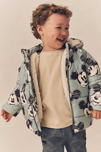 Next Baby Organik Lisanslı Mickey Mouse Açık Mavi Soğuk Geçirmez  Borg  Çocuk Mont ALY620133