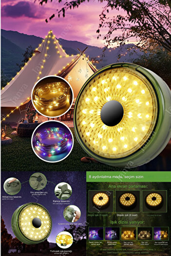 Janva Şarjlı 8x80 Led Kamp Lambası Işıldak Fener Dekor Lambası Yıl Başı Süsü Perde Peri Şerit Led Makaralı