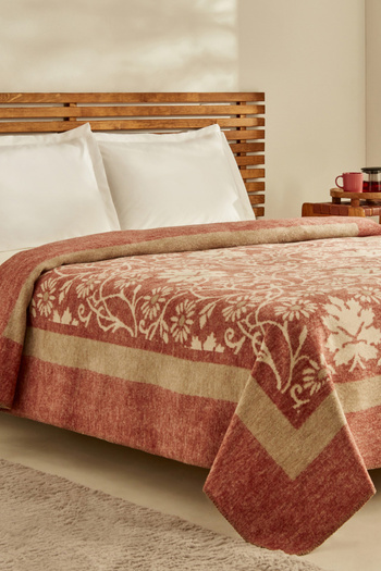 Karaca Home Flara Double Cotton-Terracotta Blanket
