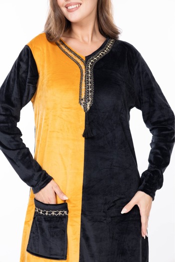 mervemoda Women's Long Sleeve Velvet Dress