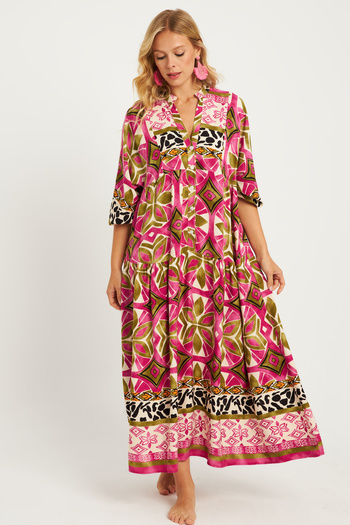 Cool & Modest Purple Patterned Women's Midi Dress - Mgç169