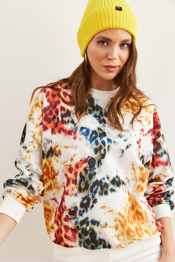 Olalook Bílá měkká mikina s leopardím vzorem - Swt- 19000457
