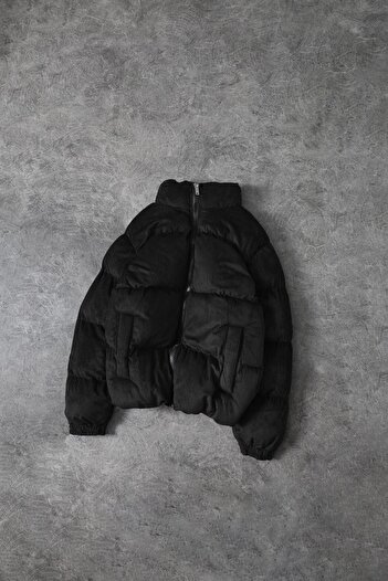 Slatra Men's Black Extra Filled Puffer Velvet Jacket