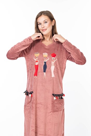 mervemoda KADIN UZUN KOL KADİFE ELBİSE