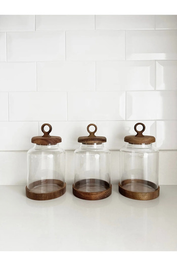 MİEN Ring 3-Piece Acacia Jar Set with Lid
