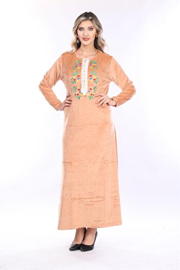 mervemoda KADIN UZUN KOL KADİFE ELBİSE