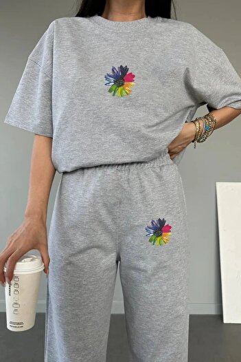HOFFNUNG Colorful Floral Printed Tshirt tracksuit bottom top Set