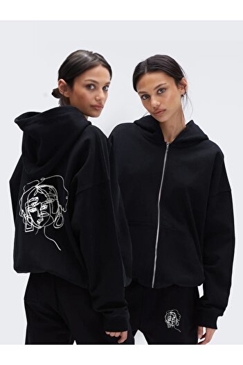 Pink Sky Women's Cartoon Figure Printed Zippered Sweatshirt Bottom Top Tracksuit Set