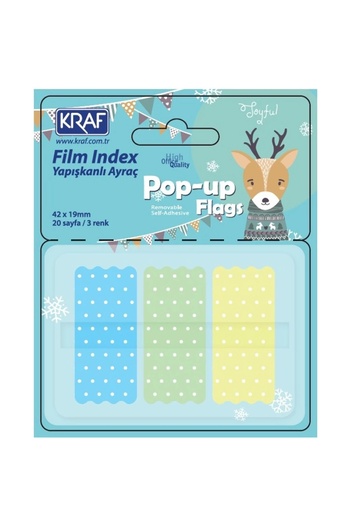 KRAF Pop-up Yapışkanlı Şeffaf Film Index Puantiyeli 3 Renk X 20 Yaprak 42x19mm