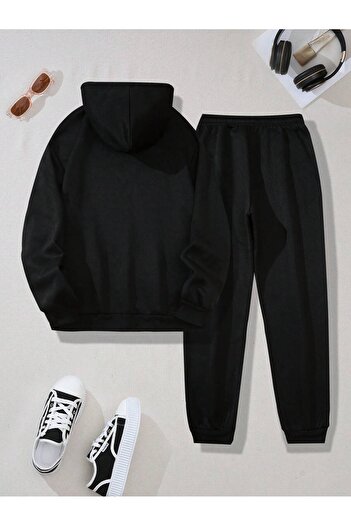 Mythologie Φούτερ Los Angeles Sweatshirt Jogger - Μαύρο σετ φούτερ με κουκούλα με στάμπα στο κάτω μέρος