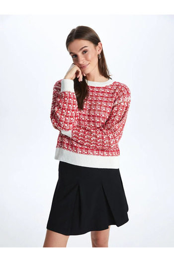 LC Waikiki Lcw Vision Ecru Crew Neck Patterned Long Sleeve Women's Knitwear Sweater