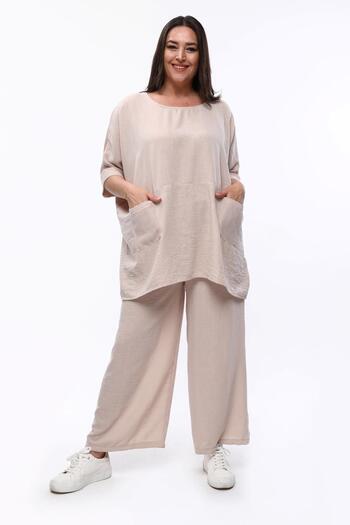 Ebsumu Γυναικεία Plus Size Extra Comfortable Fit Λινό Μπεζ Μπλούζα