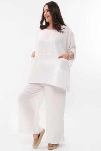 Ebsumu White Linen Blouse - Plus Size, Extra Comfortable Fit